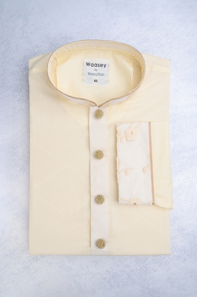 Cream White Panjabi with Floral Accents